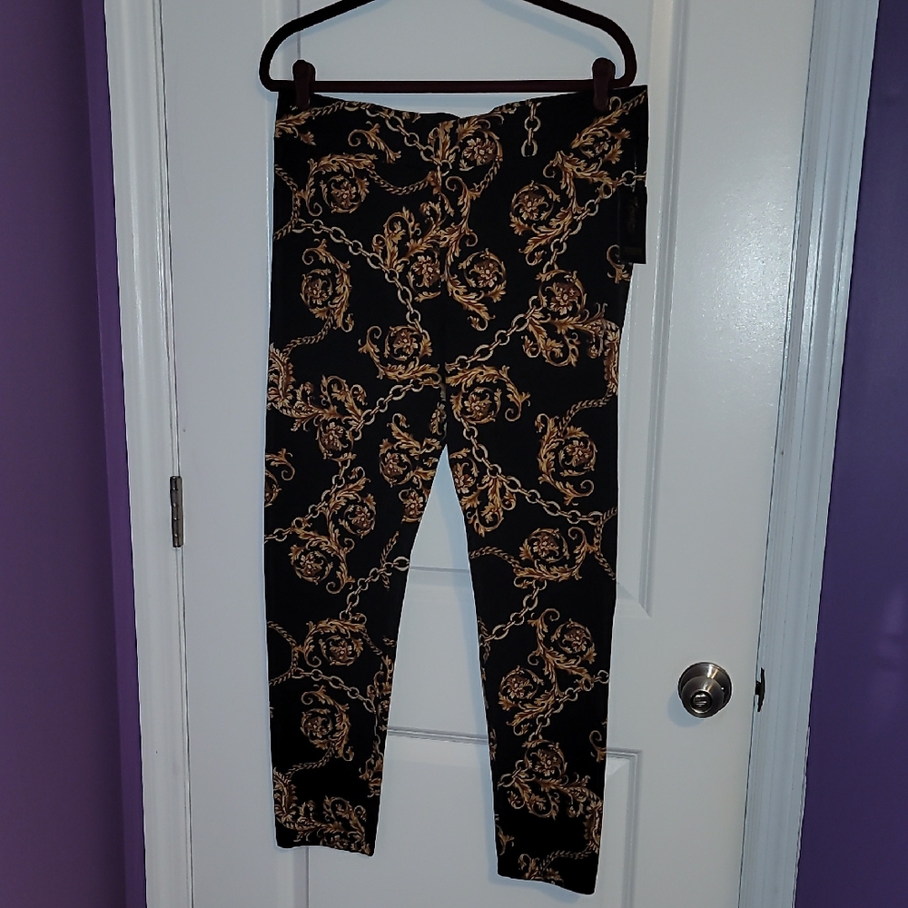 Thalia Sodi Black and Gold Chain Pattern Pants Sz: XL NWT